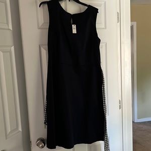 Navy dress with checkered belt